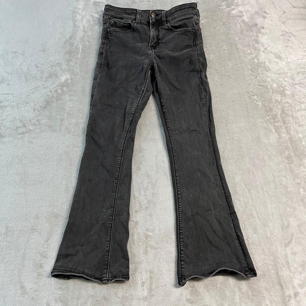 American Eagle Stretch Hi-Rise* Artist Flare Jeans Black 4 Short Womens Grunge